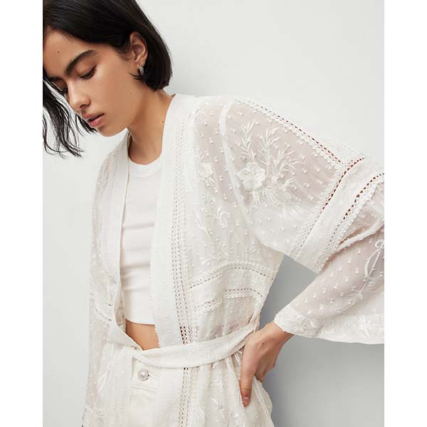 Allsaints Australia Womens Carina Embroidered Floral Kimono Off White AU38-640